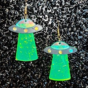 Lime Green & Black UFO floating Flying Saucer